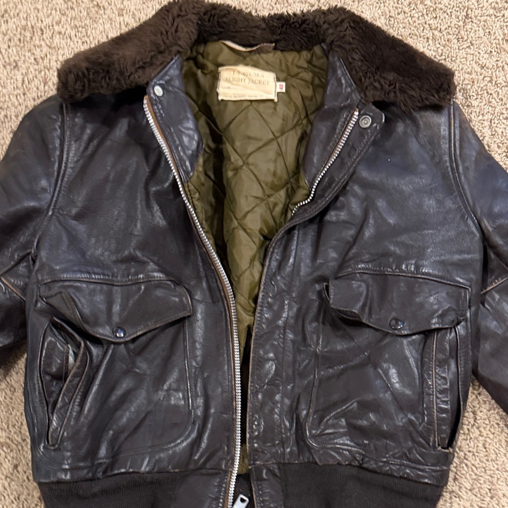 Schott Bros L-S-674-M-S Flight Jacket with Brown Fur Collar, size 40.